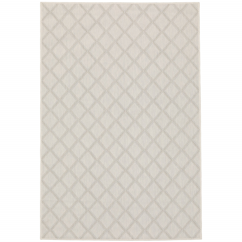 8' X 10' Ivory Geometric Stain Resistant Indoor Outdoor Area Rug