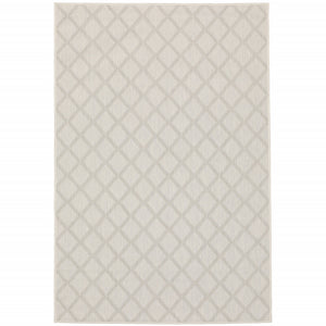 8' X 10' Ivory Geometric Stain Resistant Indoor Outdoor Area Rug