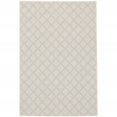 10' X 13' Ivory Geometric Stain Resistant Indoor Outdoor Area Rug