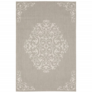 8' X 10' Grey Oriental Stain Resistant Indoor Outdoor Area Rug