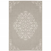 10' X 13' Grey Oriental Stain Resistant Indoor Outdoor Area Rug