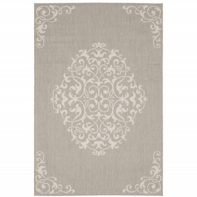 10' X 13' Grey Oriental Stain Resistant Indoor Outdoor Area Rug