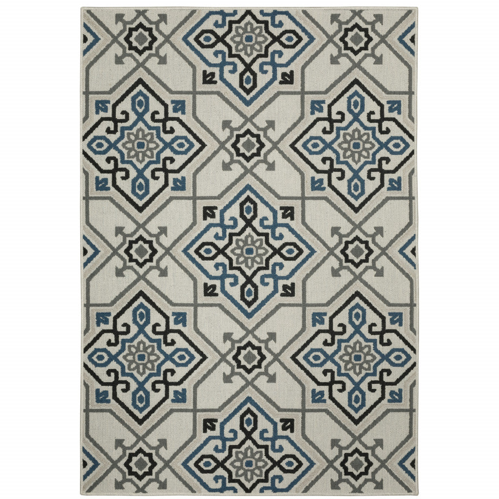 2' X 3' Beige Oriental Stain Resistant Indoor Outdoor Area Rug