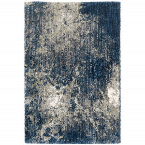 4' X 6' Blue And Grey Abstract Shag Power Loom Stain Resistant Area Rug