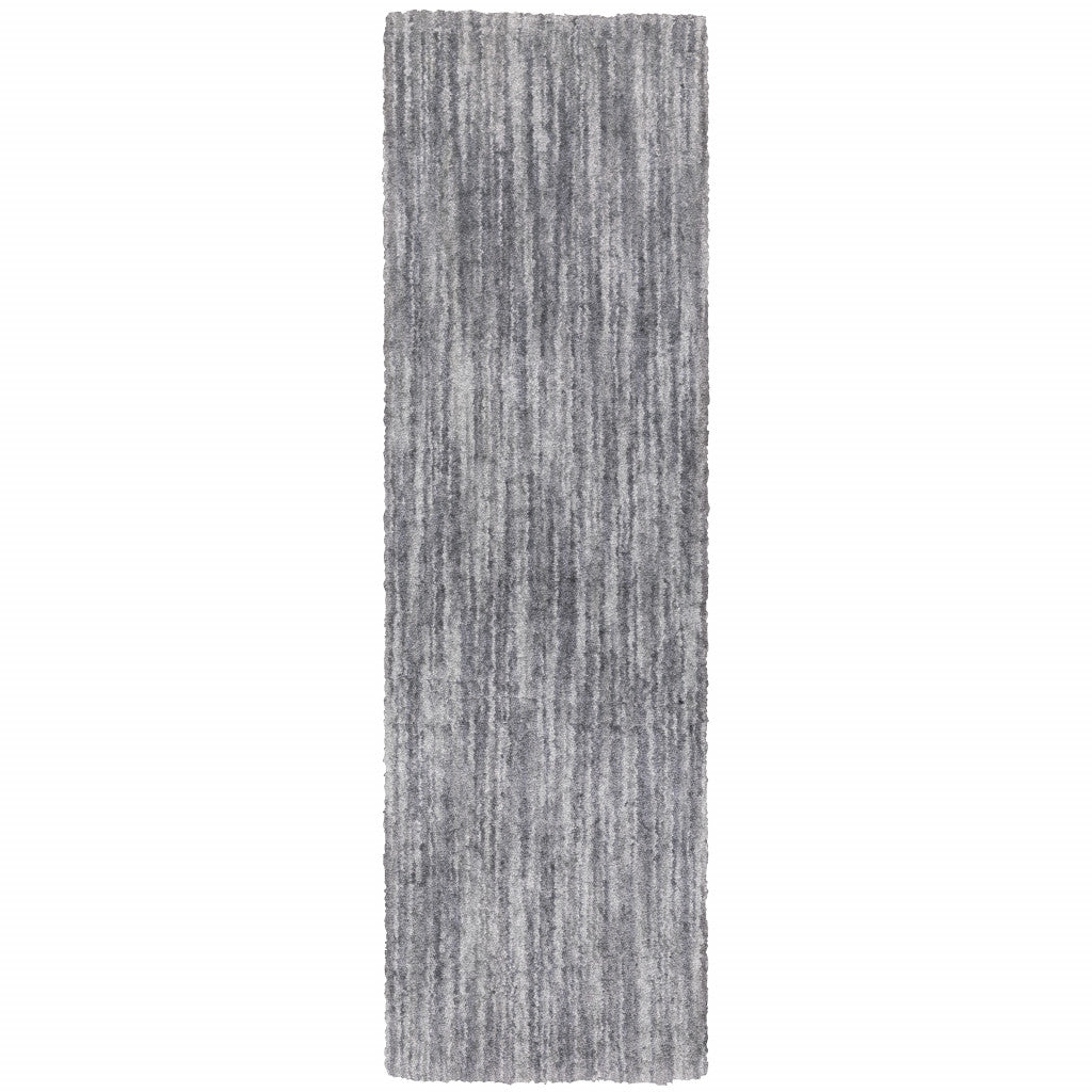 2' X 8' Grey Shag Power Loom Stain Resistant Runner Rug