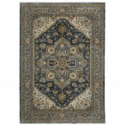 5' X 8' Blue And Green Oriental Power Loom Area Rug With Fringe