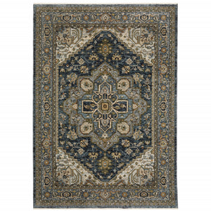 6' X 9' Blue Taupe Grey Green Rust Tan Beige And Gold Oriental Power Loom Stain Resistant Area Rug With Fringe