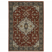 Blue And Red Oriental Power Loom Area Rug With Fringe