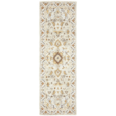 2' X 8' Ivory Beige Gold And Muted Grey Oriental Tufted Handmade Stain Resistant Runner Rug