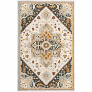 4' X 6' Ivory Charcoal Gold Clay And Muted Blue Oriental Tufted Handmade Stain Resistant Area Rug