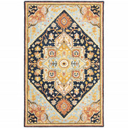 10' X 13' Navy Rust Blue Ivory And Gold Oriental Tufted Handmade Stain Resistant Area Rug