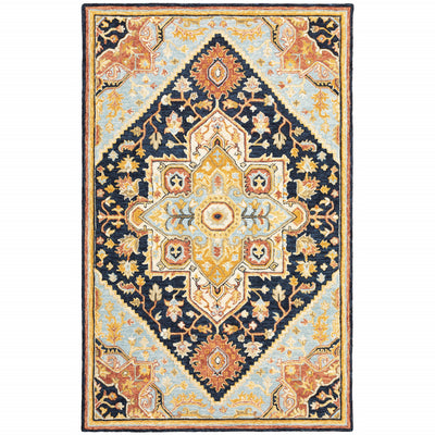 10' X 13' Navy Rust Blue Ivory And Gold Oriental Tufted Handmade Stain Resistant Area Rug