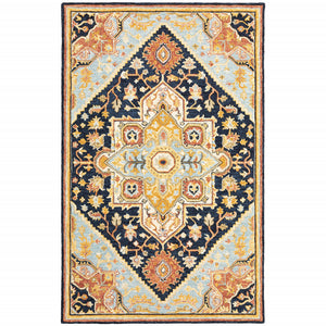 10' X 13' Navy Rust Blue Ivory And Gold Oriental Tufted Handmade Stain Resistant Area Rug