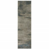 2' X 8' Grey And Teal Blue Abstract Power Loom Stain Resistant Runner Rug