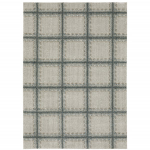 8' X 11' Grey Teal And Beige Geometric Power Loom Stain Resistant Area Rug