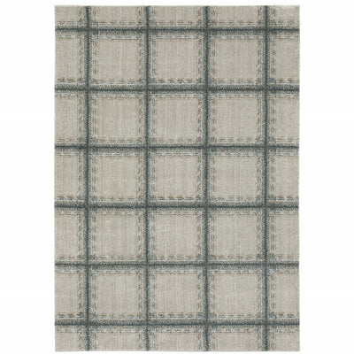 10' X 13' Grey Teal And Beige Geometric Power Loom Stain Resistant Area Rug