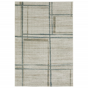 5' X 8' Grey Teal Beige And Tan Geometric Power Loom Area Rug