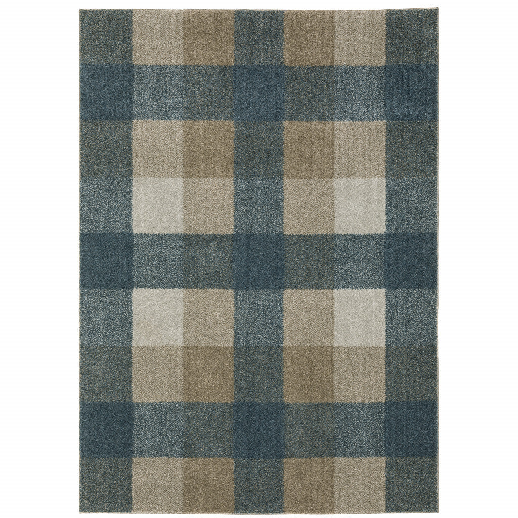 3' X 5' Teal Grey Tan And Beige Geometric Power Loom Stain Resistant Area Rug