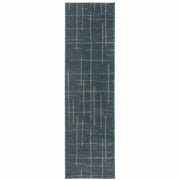 2' X 8' Blue And Grey Geometric Power Loom Stain Resistant Runner Rug