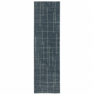 2' X 8' Blue And Grey Geometric Power Loom Stain Resistant Runner Rug