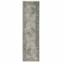 2' X 8' Grey Blue And Teal Oriental Power Loom Stain Resistant Runner Rug