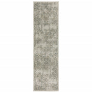 2' X 8' Grey Beige And Teal Oriental Power Loom Stain Resistant Runner Rug