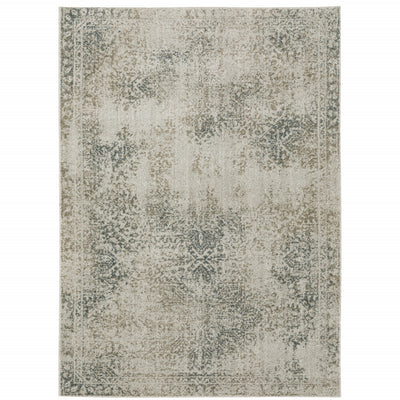 5' X 8' Grey Beige And Teal Oriental Power Loom Stain Resistant Area Rug