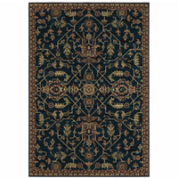 10' X 13' Blue And Red Oriental Power Loom Stain Resistant Area Rug