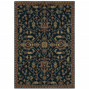 10' X 13' Blue And Red Oriental Power Loom Stain Resistant Area Rug