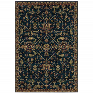 10' X 13' Blue And Red Oriental Power Loom Stain Resistant Area Rug