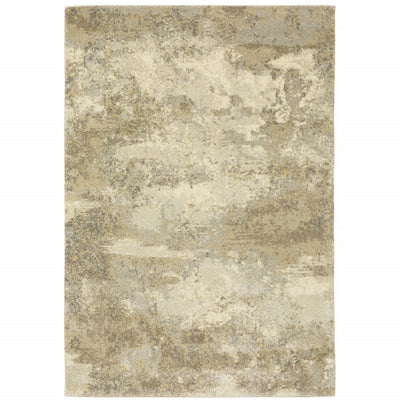 10' X 13' Beige Grey Tan And Gold Abstract Power Loom Stain Resistant Area Rug