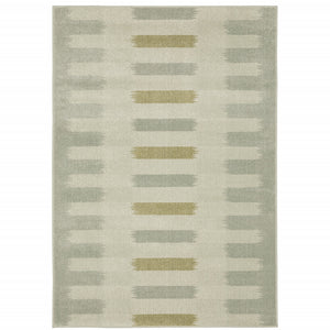 10' X 13' Beige Grey Gold And Green Geometric Power Loom Stain Resistant Area Rug