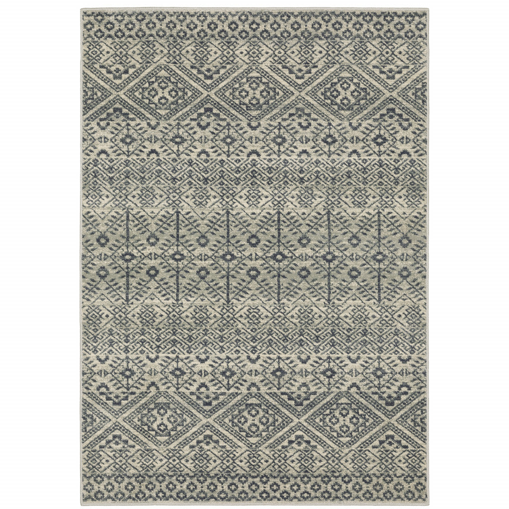 10' X 13' Blue And Beige Geometric Power Loom Stain Resistant Area Rug