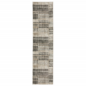 2' X 8' Grey Charcoal Ivory Tan Brown And Beige Geometric Power Loom Stain Resistant Runner Rug