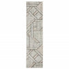 2' X 8' Grey Beige Sage Brown Tan Charcoal And Pale Blue Geometric Power Loom Stain Resistant Runner Rug