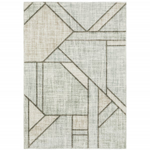 6' X 9' Gray And Ivory Geometric Power Loom Area Rug