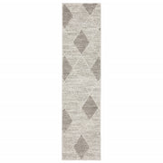 2' X 8' Grey And Ivory Geometric Power Loom Stain Resistant Runner Rug