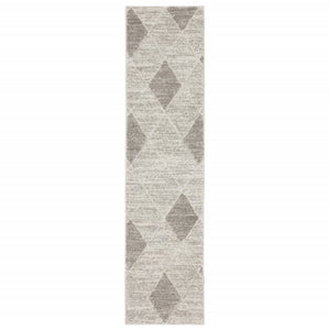 2' X 8' Grey And Ivory Geometric Power Loom Stain Resistant Runner Rug