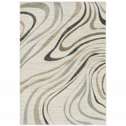 10' X 13' Beige Grey Brown Sage Pale Blue Tan And Charcoal Abstract Power Loom Stain Resistant Area Rug