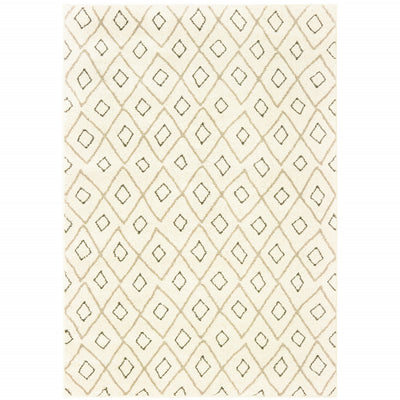 2' X 3' Sand Ash Grey And Ivory Geometric Power Loom Stain Resistant Area Rug