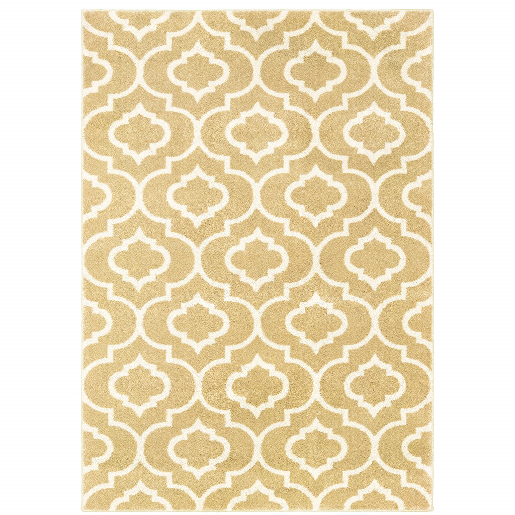 2' X 3' Gold And Ivory Geometric Power Loom Stain Resistant Area Rug