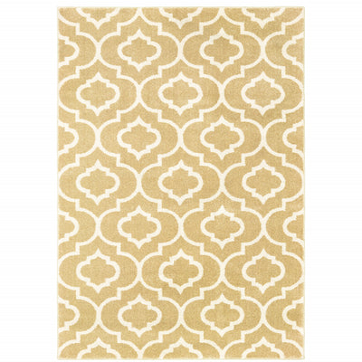 6' X 9' Gold And Ivory Geometric Power Loom Stain Resistant Area Rug