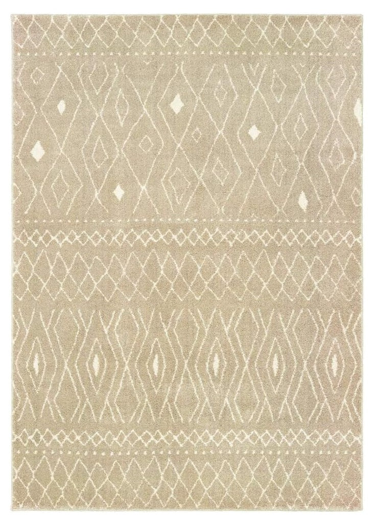 8' Sand And Ivory Geometric Power Loom Runner Rug