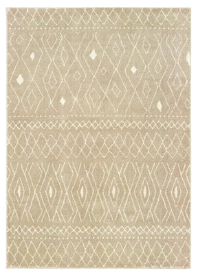 8' Sand And Ivory Geometric Power Loom Runner Rug