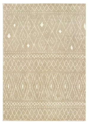 8' Sand And Ivory Geometric Power Loom Runner Rug