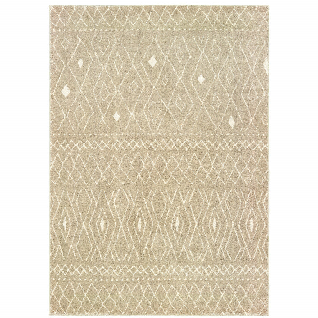 2' X 3' Sand And Ivory Geometric Power Loom Stain Resistant Area Rug