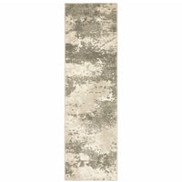 2' X 8' Beige And Grey Abstract Power Loom Stain Resistant Runner Rug