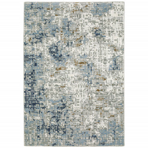 3' X 5' Blue Ivory Grey Brown Beige And Light Blue Abstract Power Loom Stain Resistant Area Rug