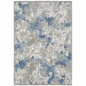 2' X 8' Grey Blue Ivory Navy Beige And Brown Abstract Power Loom Stain Resistant Runner Rug