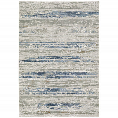 2' X 8' Grey Blue Light Blue Ivory And Brown Abstract Power Loom Stain Resistant Runner Rug